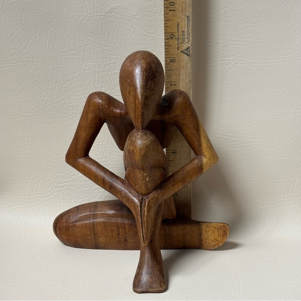 Sculpture Wooden Statue Figurine Abstract Figure Meditation, Thinker, Yoga - Picture 8 of 8